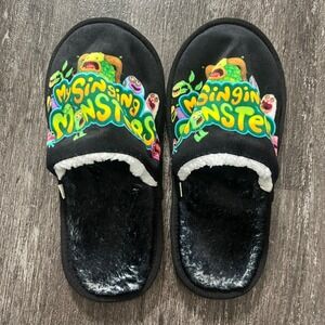 Kids My Singing Monsters Slippers Black Furry Plush Slippers Sz M Best for 4/5Y